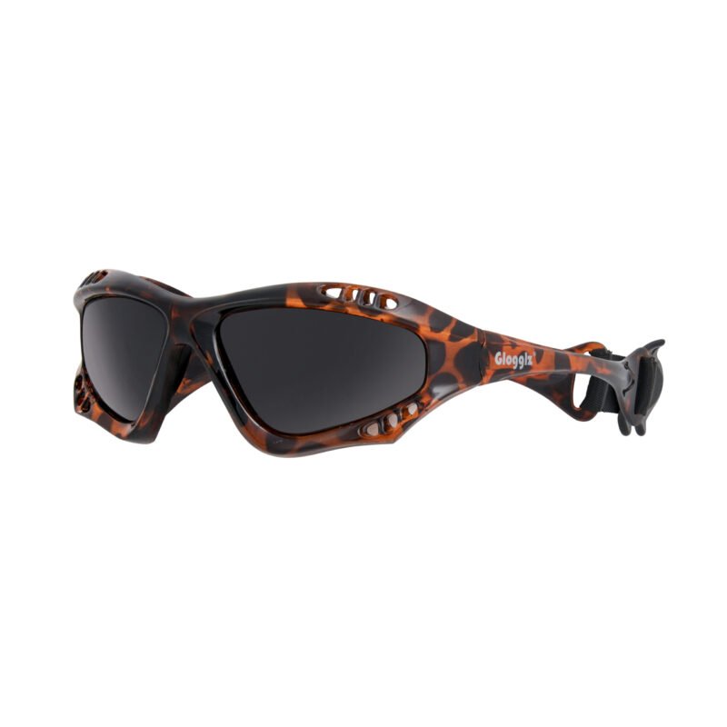 Glogglz® Finz Polarised Sports Sunglasses – Brown / Leopard | UV400 Protection, Anti-Fog & Secure Fit – Sunglasses | Glogglz